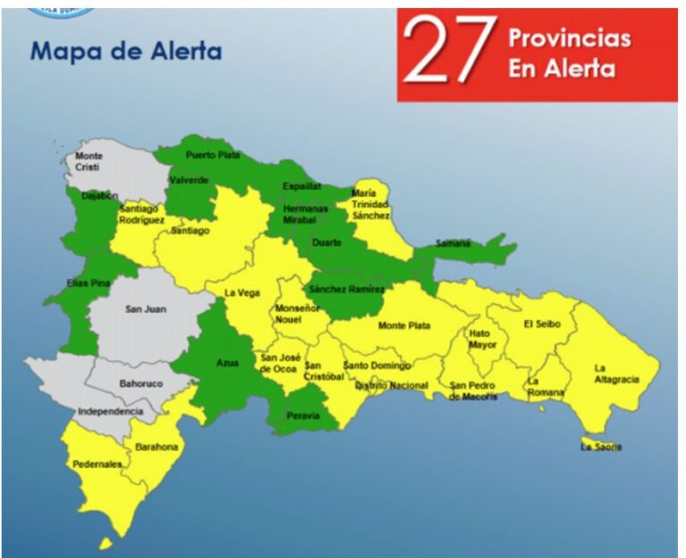 COE mantiene bajo alerta a 27 provincias por aguaceros